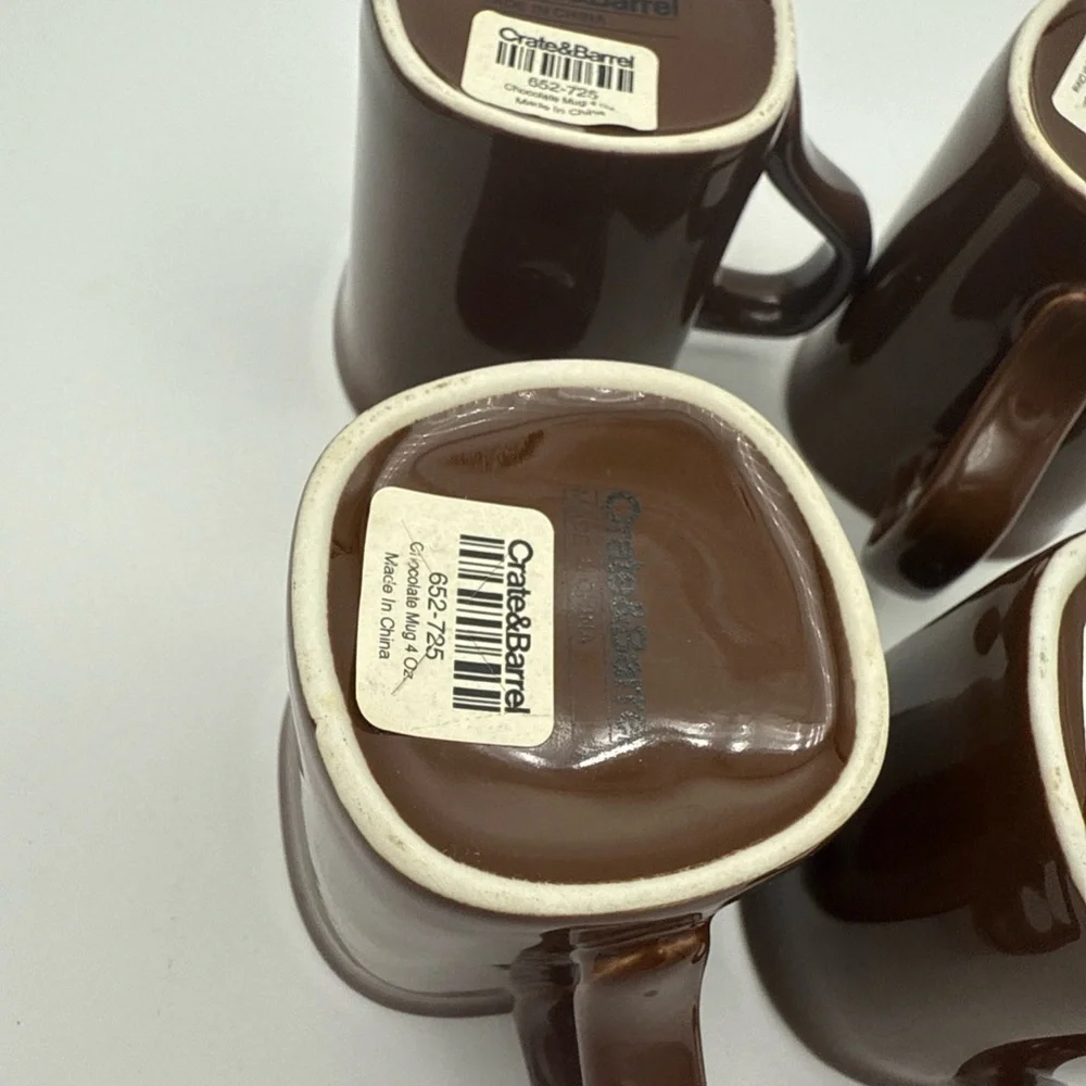 4 Crate & Barrel demitasse chocolate Brown Expresso Mugs 4oz w/ Tags